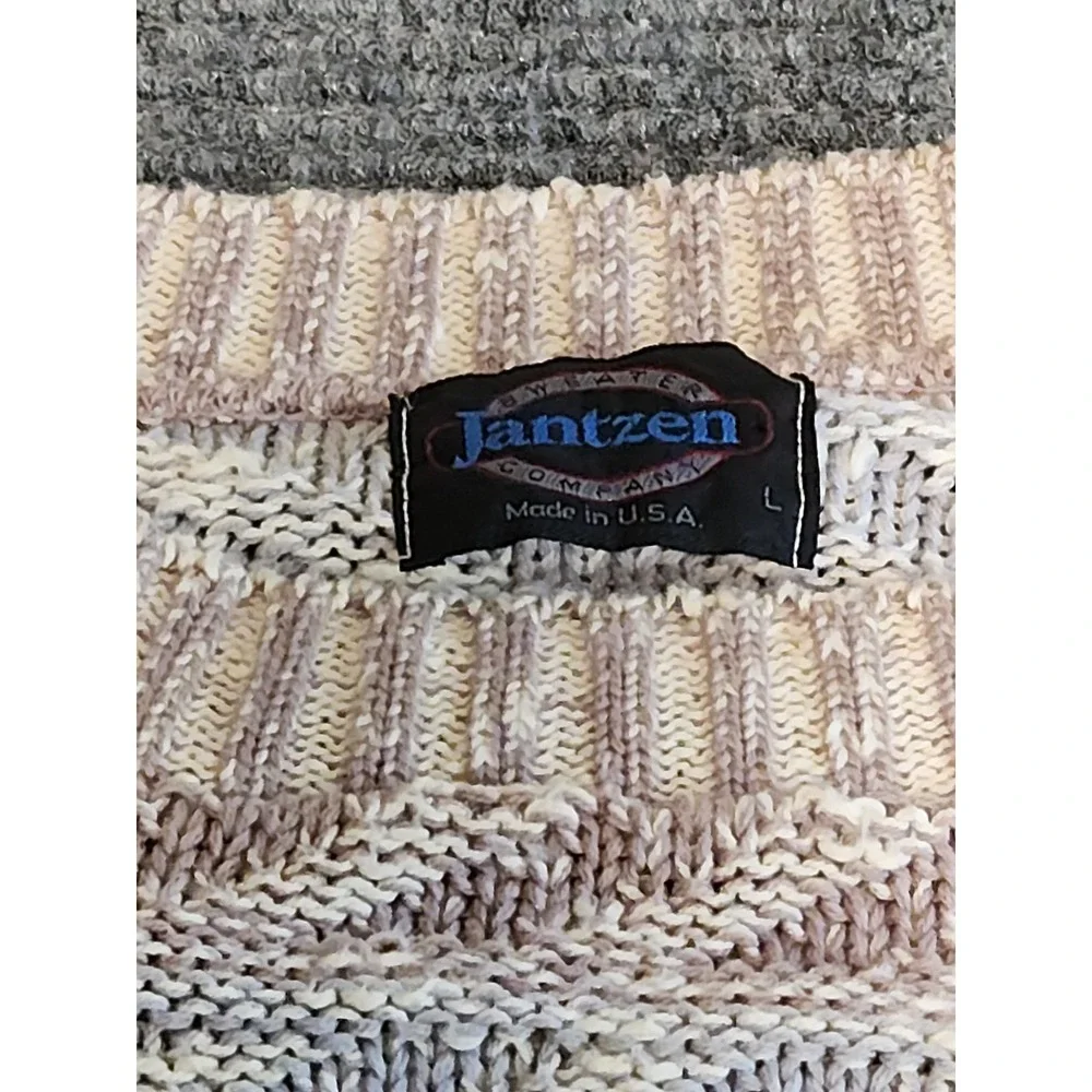 Vintage Jantzen Mens Large Cotton Knit Sweater Beige Mauve Made in USA M162B